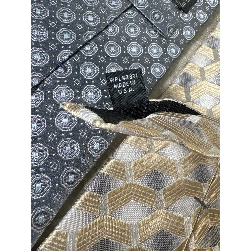 Fumagallis Uomo Lot of 2 Ties- Gray‎ Geometrical Designs and Tan- 100% Silk- EUC